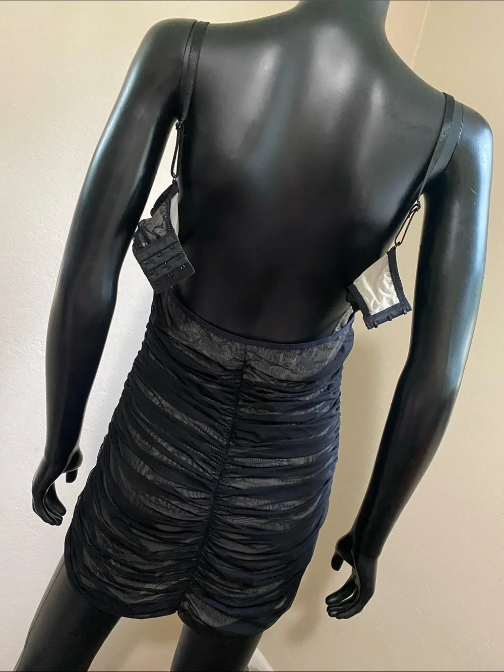 Fashion Nova Black Sheer Ruched Midi Dress